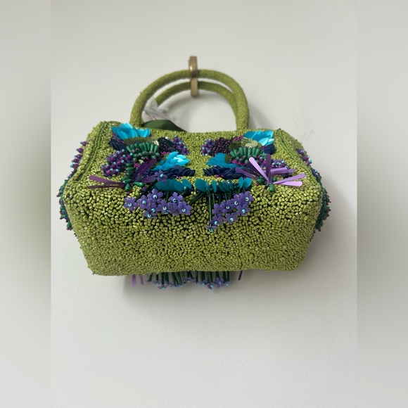 Viral Green Floral Beaded Sequins Drawstring Bag - Picture 2 of 4